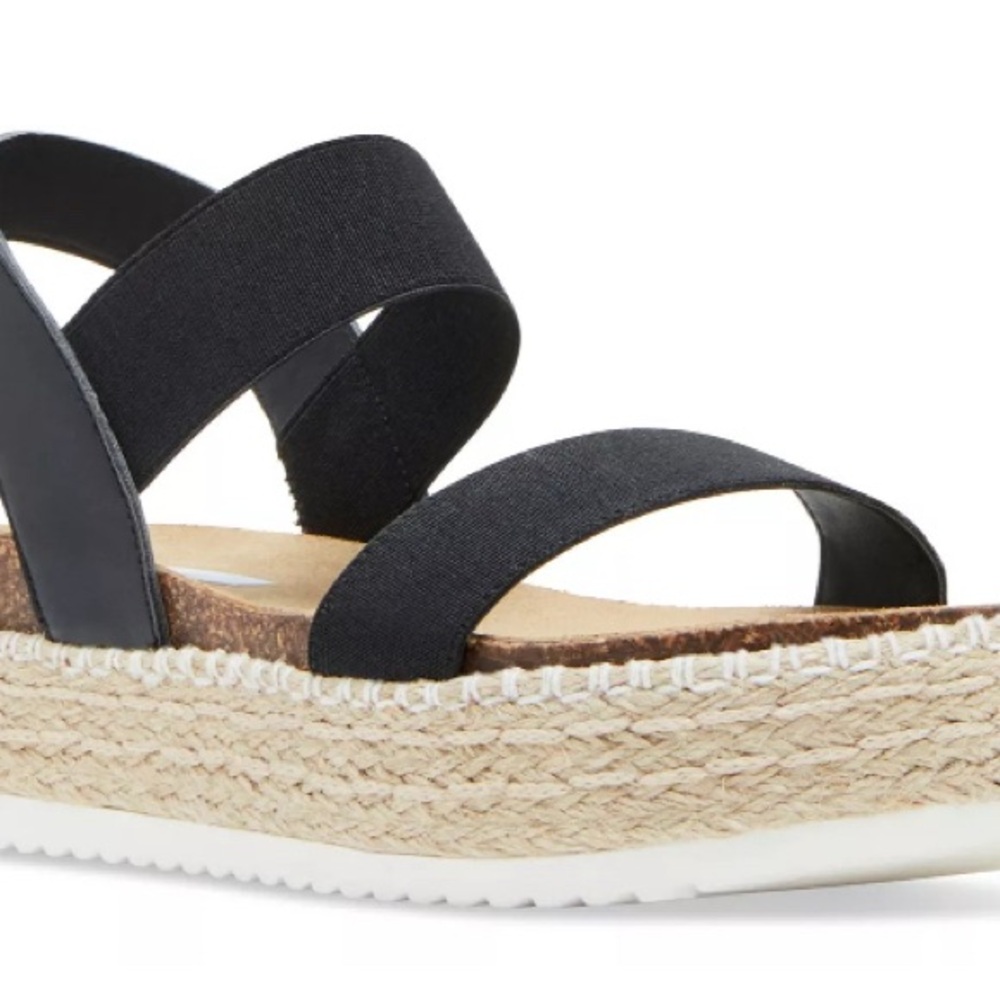 Tom’s Jaklin Black Espadrille Sandals.  2” Platform. Cork Instep.  Size 10. LN.